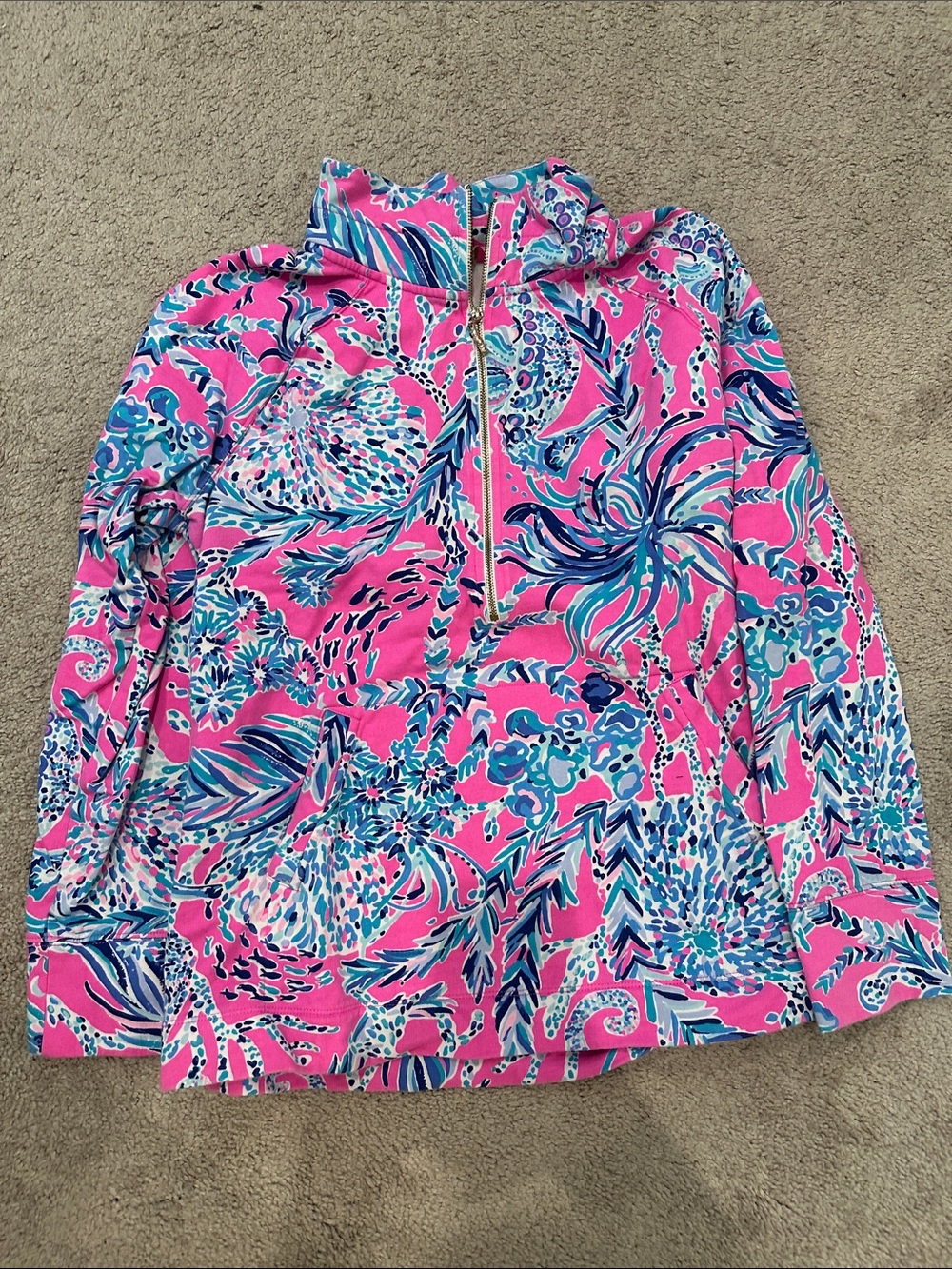Lilly Pulitzer Pink Floral Quarter-Zip Pullover